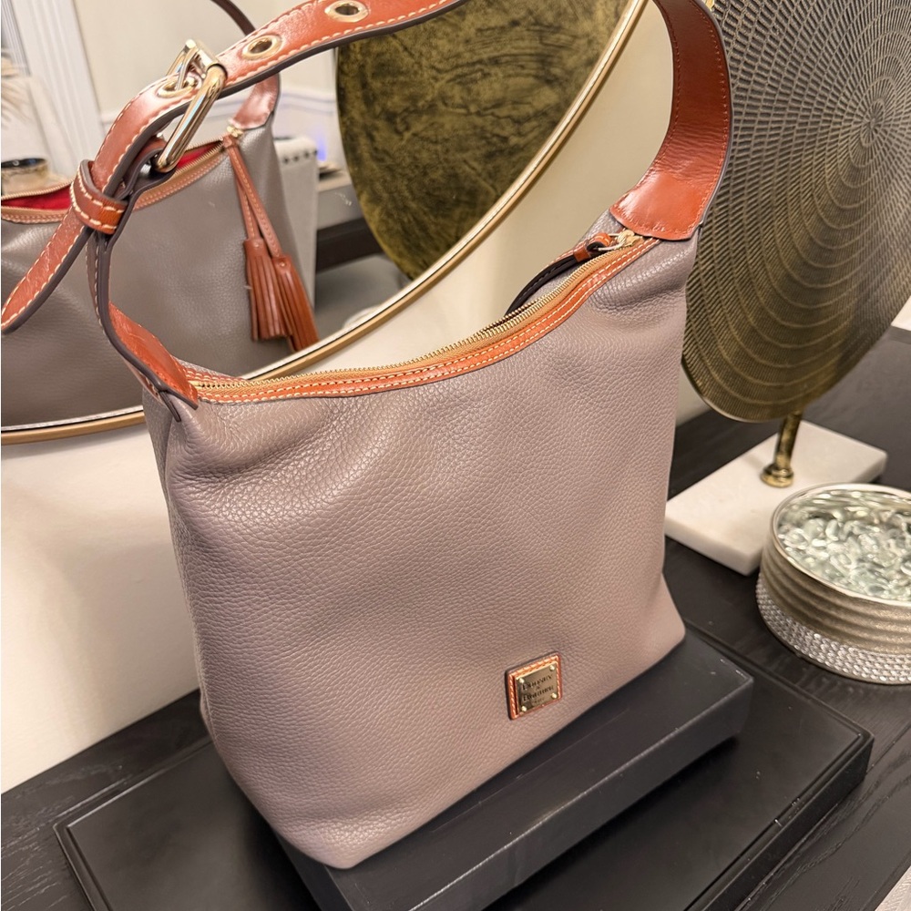 Dooney & Bourke Taupe Shoulder Bag with Tan Trim